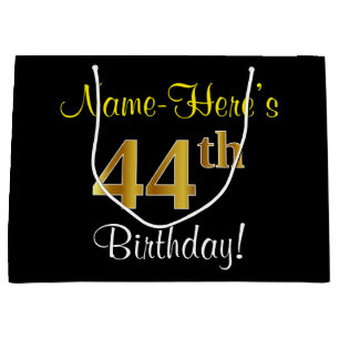 Elegant, svart, faux Guld 44:e födelsedagen + Namn