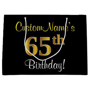 Elegant, svart, Faux Guld 65e Birthday + Namn