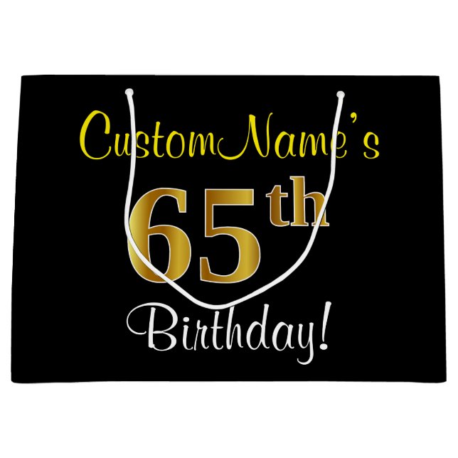 Elegant, svart, Faux Guld 65e Birthday + Namn (Framsidan)