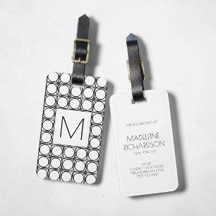Elegant svart flätad mönster Chic initial monogram Bagagebricka