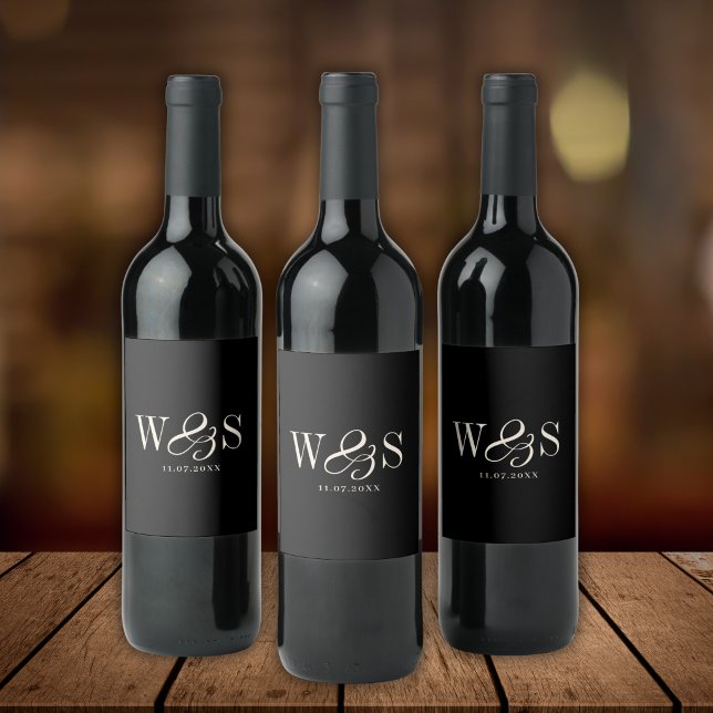 Elegant svart, första bröllop par vinflaska etikett (Skapare uppladdad)