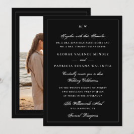 Elegant Svart Foto Monogram Bröllop Inbjudningar