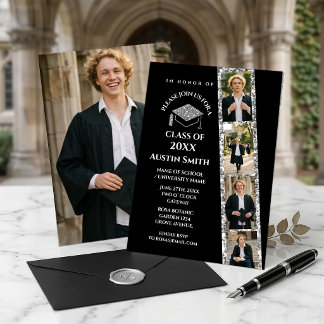 Elegant svart fotostrippresentation med glitter inbjudningar