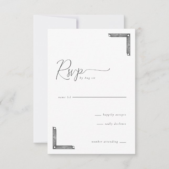 Elegant Svart Geometrisk RSVP OSA Kort (Framsida)