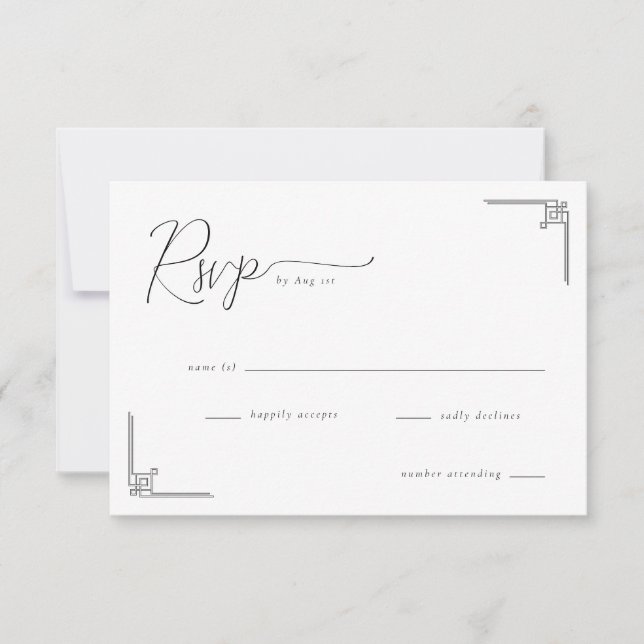 Elegant Svart Geometrisk RSVP OSA Kort (Framsida)