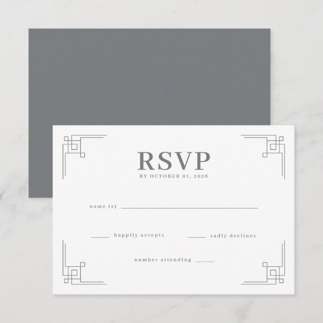 Elegant Svart Geometrisk RSVP OSA Kort (Fram/baksida)