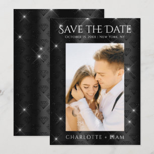 Elegant svart glitter diamant foto spara datum datumet