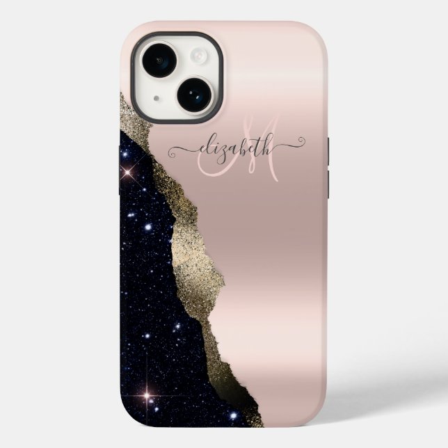 Elegant svart glitter roséguld monogram (Baksida)