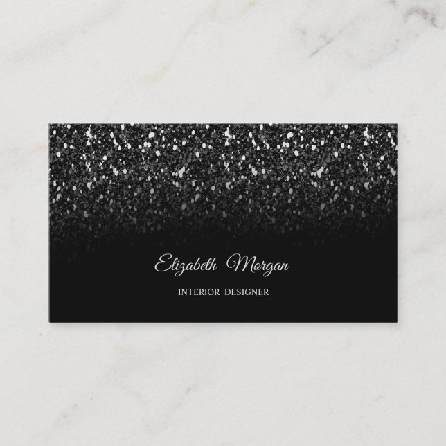 Elegant svart glitterpailletter professionell visitkort (Framsida)