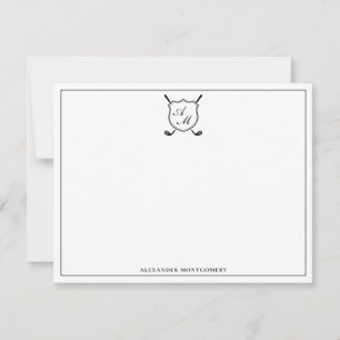 Elegant svart golfmonogram-kam flat anteckningskor anteckningskort
