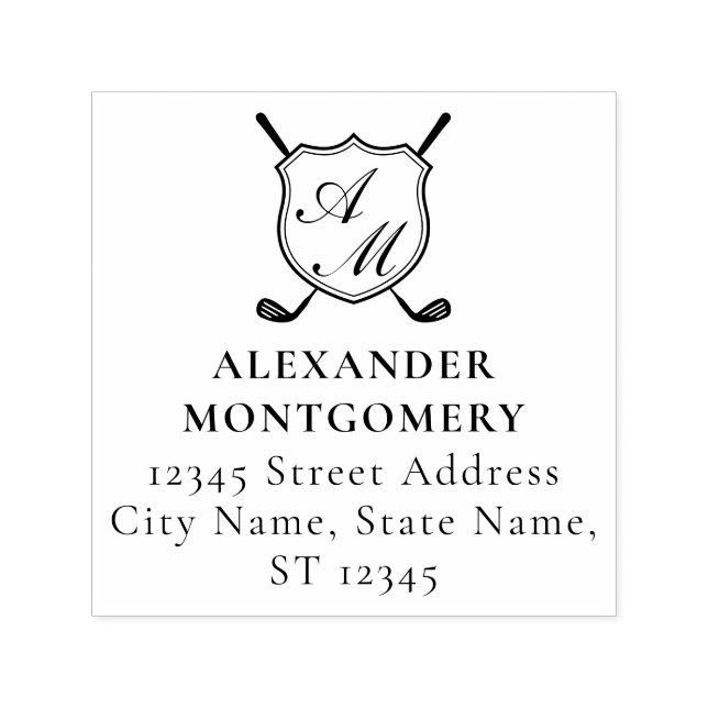 Elegant svart golfmonogram-krön självfärgande stämpel (Design)