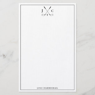 Elegant svart golfmonogram-papper brevpapper