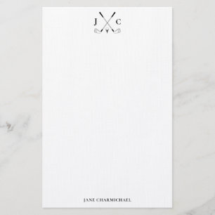 Elegant svart golfmonogram-papper brevpapper