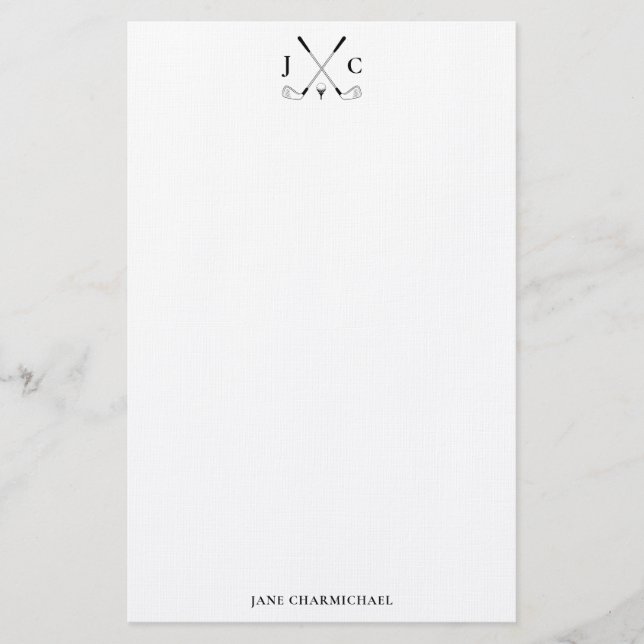 Elegant svart golfmonogram-papper brevpapper (Framsida)