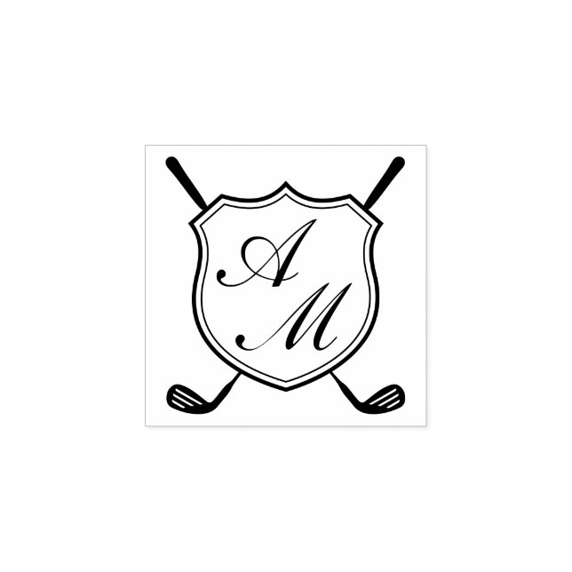 Elegant svart golfmonogramskrönika stämpel (Tryck)
