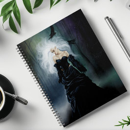 Elegant Svart Gothic Mysterisk Kvinna Korpar Dimma