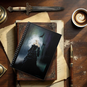 Elegant Svart Gothic Mysterisk Kvinna Korpar Dimma Anteckningsbok