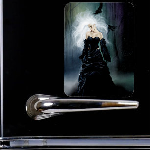 Elegant Svart Gothic Mysterisk Kvinna Korpar Dimma Magnet