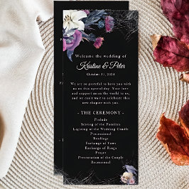 Elegant svart gotisk blomsterkrani bröllopsprogram