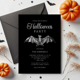 Elegant svart gotisk fladdermus Halloween-fest Inbjudningar