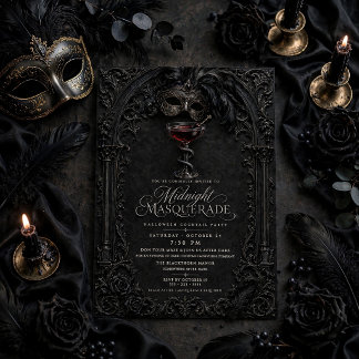 Elegant svart gotisk maskerad Halloween-cocktail Inbjudningar