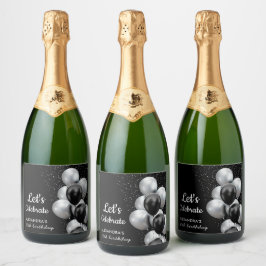 Elegant svart grå ballong chic födelsedag
