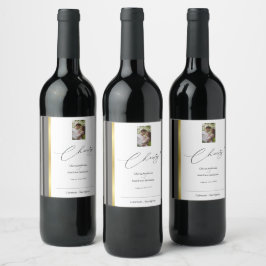 Elegant svart grå guld rand bröllopsfoto vin vinflaska etikett