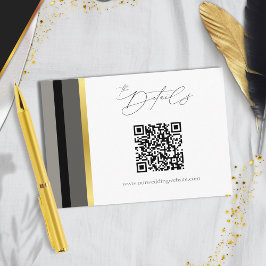 Elegant Svart Grå Guld Rand QR-kod Bröllop Tilläggskort