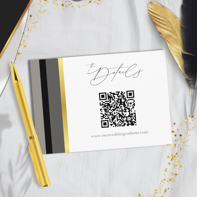 Elegant Svart Grå Guld Rand QR-kod Bröllop Tilläggskort (Skapare uppladdad)