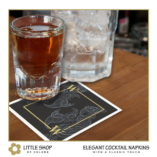 Elegant svart grå paisley fest cocktail pappersservett