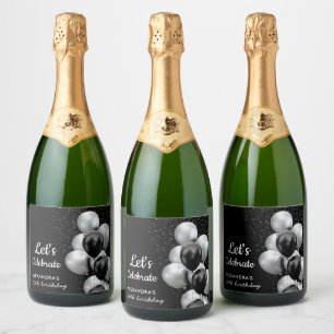 Elegant Svart Grått Ballong Chic Födelsedag