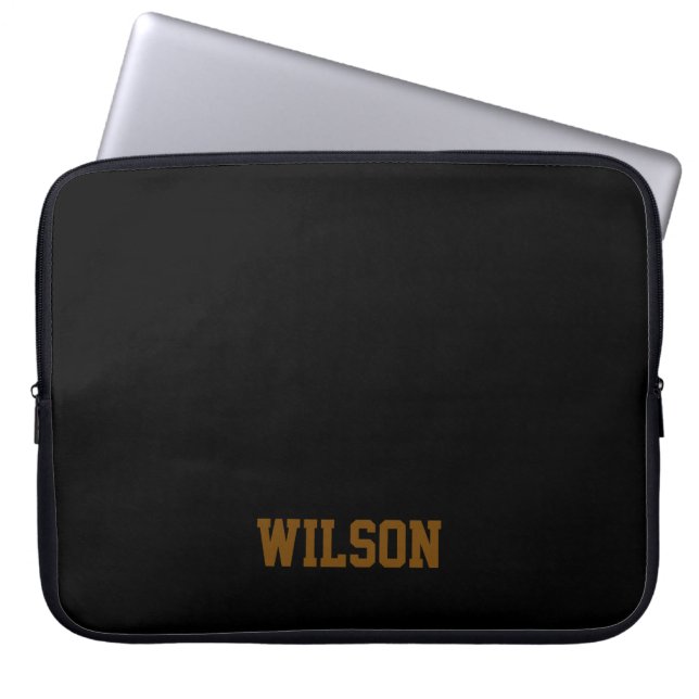 Elegant svart &grått monogramnamn  laptop fodral (Framsidan)