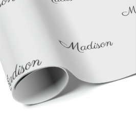 Elegant Svart grått-skript, namn-textfödelsedagspr Presentpapper