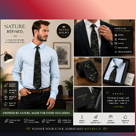 Elegant svart grön botanisk slips | Stylish blad &