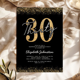Elegant svart guld 30-års födelsedagsinbjudan inbjudningar