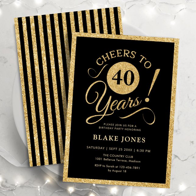 Elegant svart guld 40-årsdag inbjudningar (Skapare uppladdad)