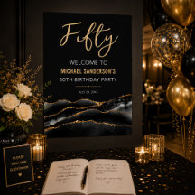 Elegant svart guld 50-års födelsedagsaffisch