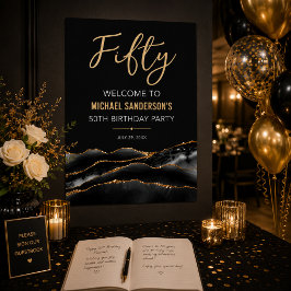 Elegant svart guld 50-års födelsedagsaffisch poster