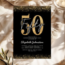 Elegant svart guld 50-års födelsedagsinbjudan