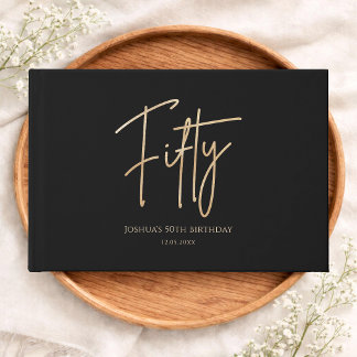 Elegant Svart & Guld 50-årsdag Gästböcker