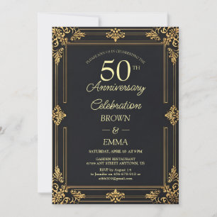 Elegant svart guld 50-årsjubileum firande i inbjudningar
