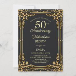 Elegant Svart Guld 50-årsjubileum firande i Inbjudningar