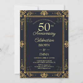 Elegant Svart Guld 50-årsjubileum Firar Inbjudningar