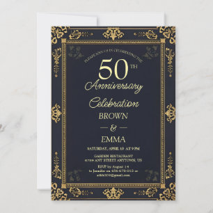Elegant Svart Guld 50-årsjubileum Firar Inbjudningar
