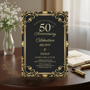Elegant Svart Guld 50-årsjubileum Firar Inbjudningar