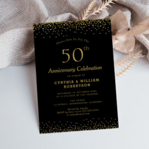 Elegant svart guld 50:e bröllop-årsdagen inbjudningar