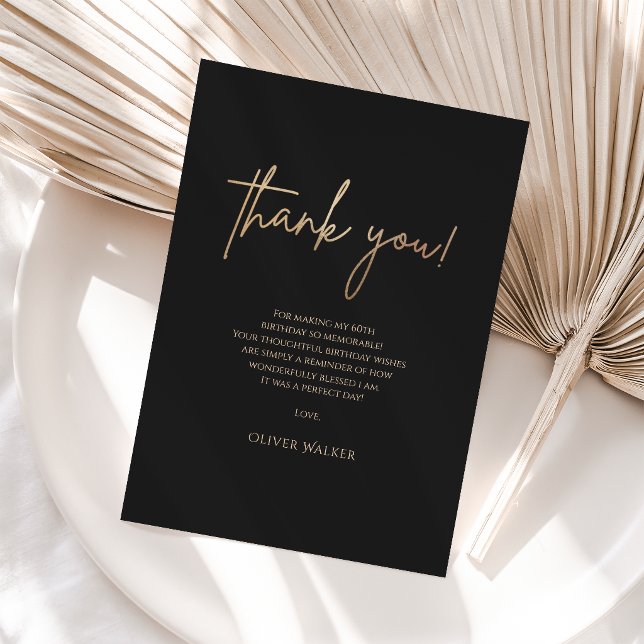 Elegant svart guld 60-års födelsedags tackkort tack kort (Elegant Black Gold 60th Birthday Thank You Card)