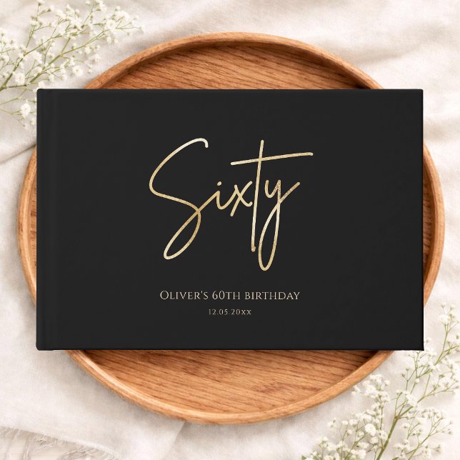 Elegant svart & guld 60-årsdag gästböcker (Elegant Black & Gold 60th Birthday Guest Book)