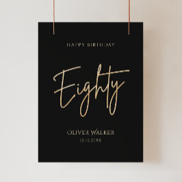 Elegant svart guld 80-års födelsedagsfestaffisch poster