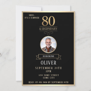 Elegant svart & guld 80-års och legendarisk födels inbjudningar